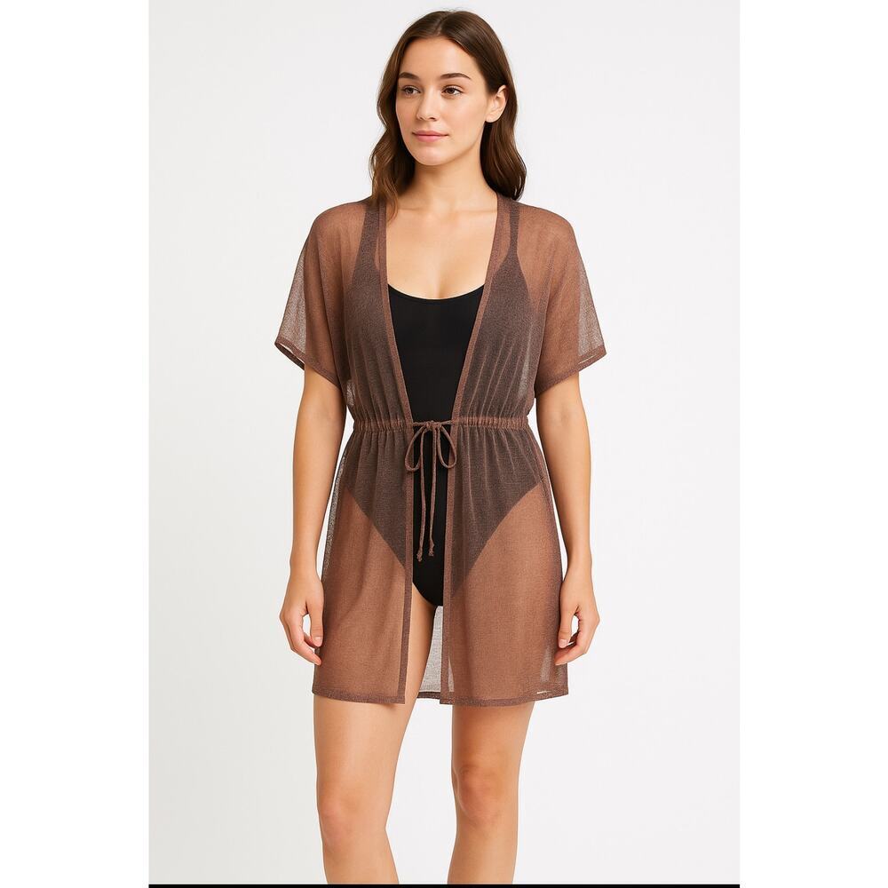 Brochu Walker Taupe Linen Blend Swimsuit Cover, Resort, Beach, Vacation S - Picture 3 of 10